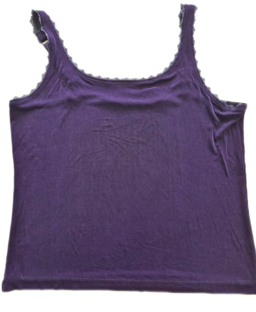 Chico's Travelers Tank Cami XL Size 3 Purple Lace Trim Adjustable Straps Slinky